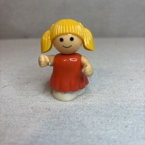 Vintage Tonka Mightys Little People Bandai Figure 2"‎ Doll Red Dress & Pig Tails